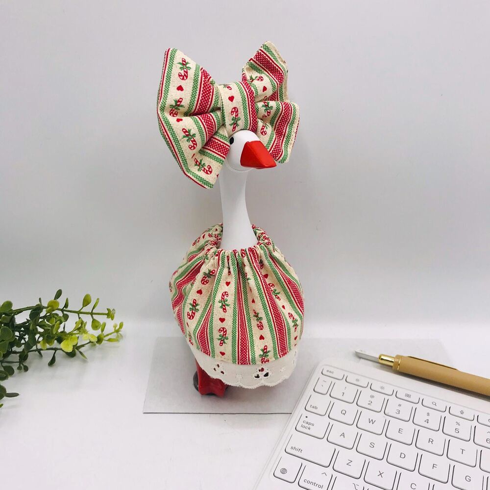Desk Goose Dress & Bow Outfit For 7" Desktop Goose Handmade Vintage Christmas